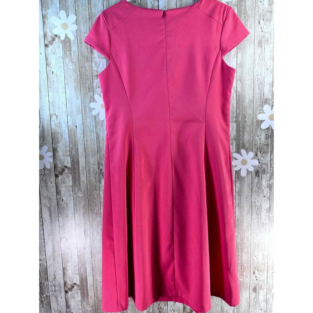 Coldwater Creek Dress Size Sz 12 Pink Coral A Line Cap Sleeves Wide Neck Pleated